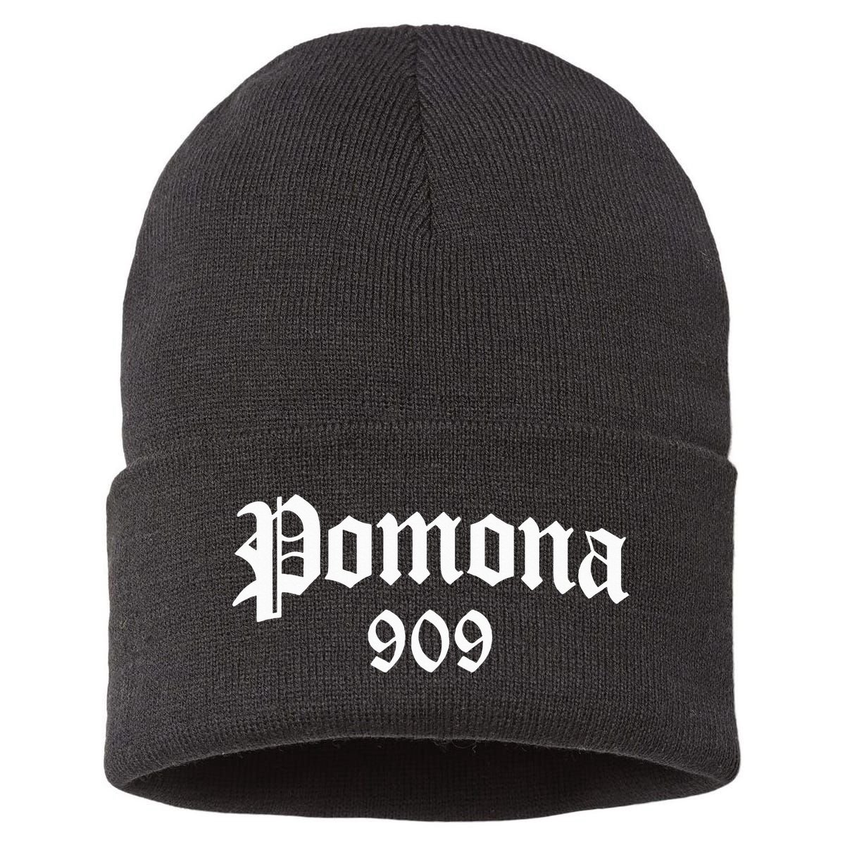Pomona 909 Area Code Og Chicano Pride Mexican Tattoo Biker Sustainable Knit Beanie