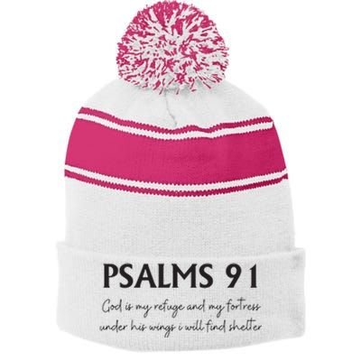 Psalms 91 Bible Verse Stripe Pom Pom Beanie