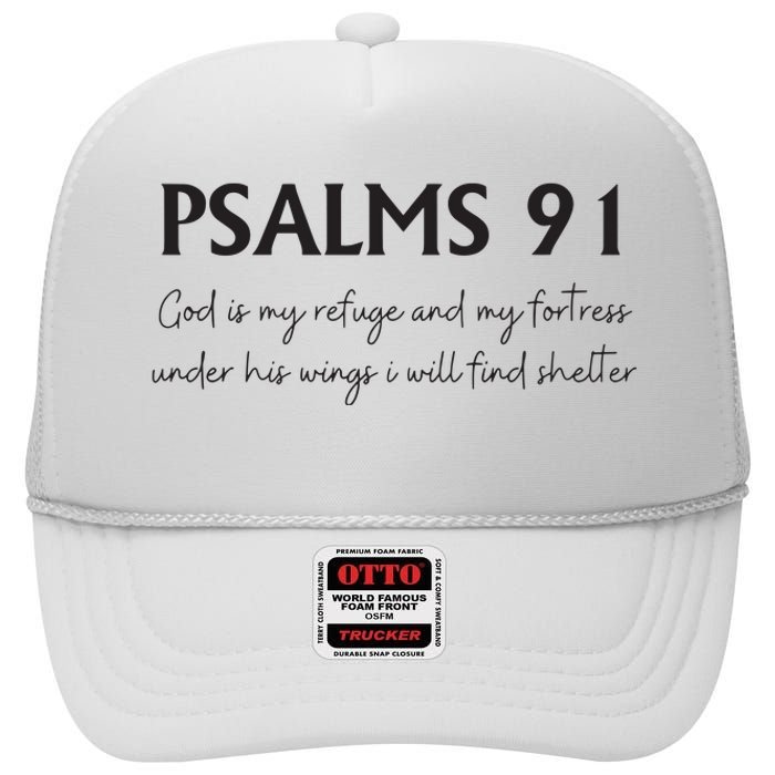 Psalms 91 Bible Verse High Crown Mesh Back Trucker Hat