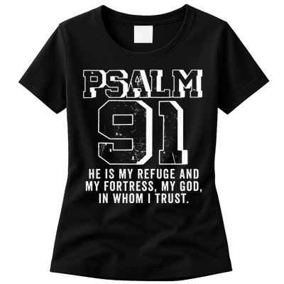 Psalm 91 Christian Bible Verse God Is My Refuge Psalm 91 Womens T-Shirt