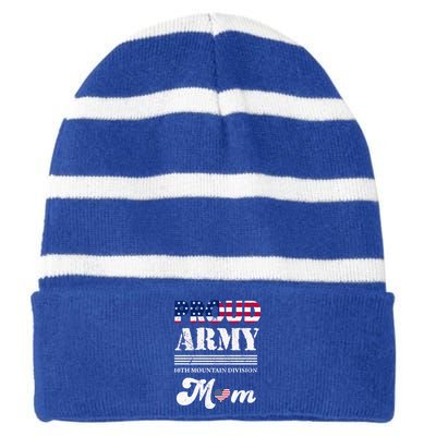 Proud Army 10th Mountain Division Mom Gift Striped Beanie with Solid Band