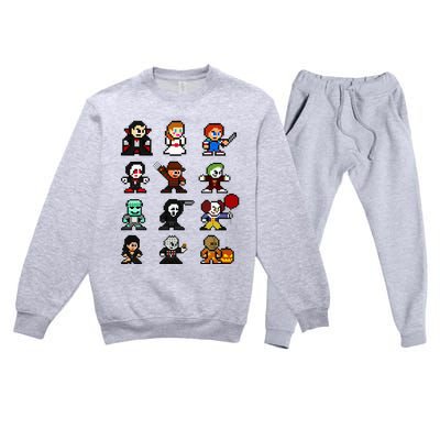 Pixel Art 8bit Horror Halloween Scary Character Premium Crewneck Sweatsuit Set