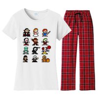 Pixel Art 8bit Horror Halloween Scary Character Women's Flannel Pajama Set