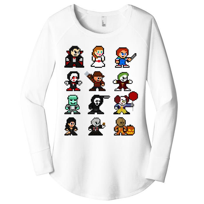 Pixel Art 8bit Horror Halloween Scary Character Women's Perfect Tri Tunic Long Sleeve Shirt