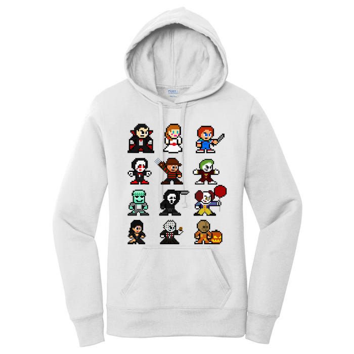 Pixel Art 8bit Horror Halloween Scary Character Women's Pullover Hoodie