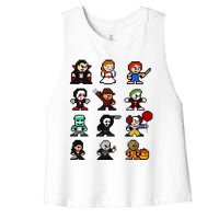 Pixel Art 8bit Horror Halloween Scary Character Women's Racerback Cropped Tank