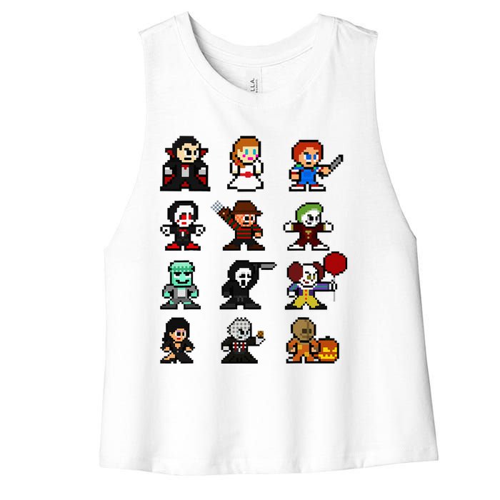 Pixel Art 8bit Horror Halloween Scary Character Women's Racerback Cropped Tank