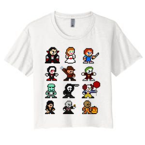 Pixel Art 8bit Horror Halloween Scary Character Women's Crop Top Tee