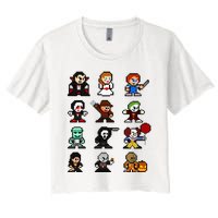 Pixel Art 8bit Horror Halloween Scary Character Women's Crop Top Tee