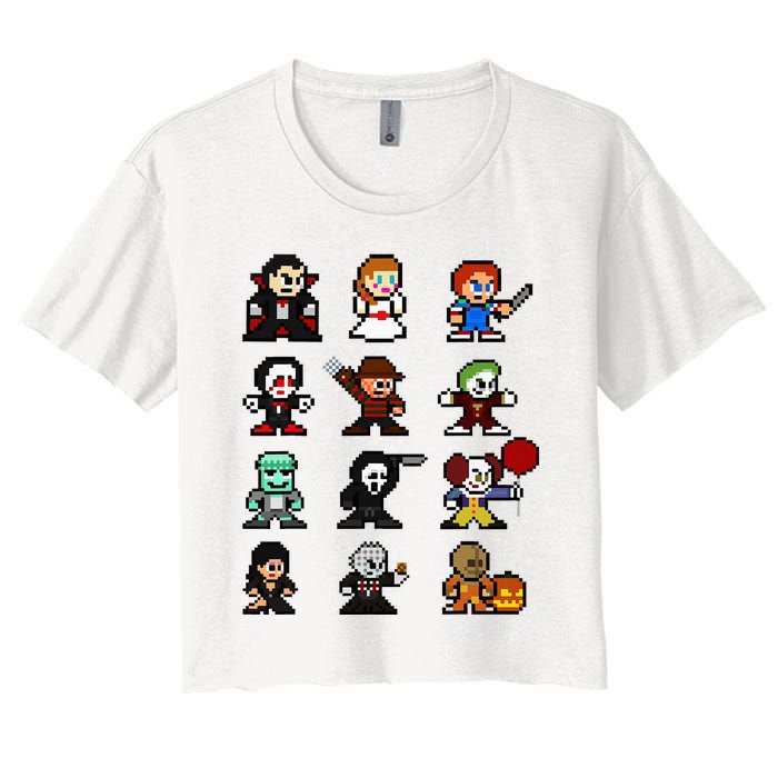 Pixel Art 8bit Horror Halloween Scary Character Women's Crop Top Tee