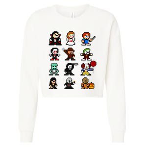 Pixel Art 8bit Horror Halloween Scary Character Cropped Pullover Crew