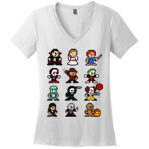 Pixel Art 8bit Horror Halloween Scary Character Women's V-Neck T-Shirt