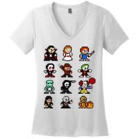 Pixel Art 8bit Horror Halloween Scary Character Women's V-Neck T-Shirt