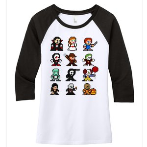 Pixel Art 8bit Horror Halloween Scary Character Women's Tri-Blend 3/4-Sleeve Raglan Shirt