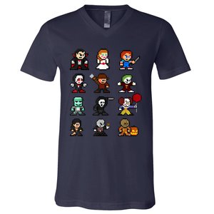 Pixel Art 8Bit Horror Halloween Scary Character Video Games V-Neck T-Shirt