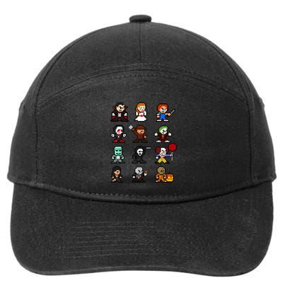 Pixel Art 8bit Horror Halloween Scary Character Video Games 7-Panel Snapback Hat