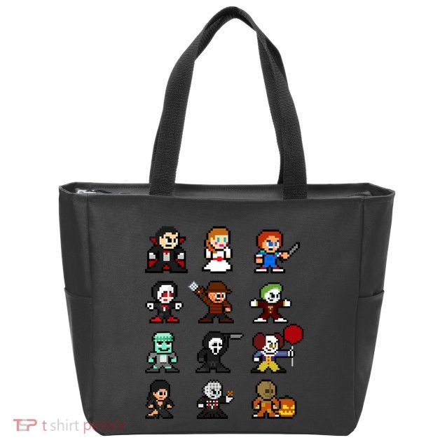 Pixel Art 8bit Horror Halloween Scary Character Video Games Zip Tote Bag