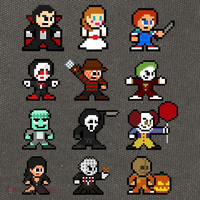 Pixel Art 8bit Horror Halloween Scary Character Video Games Cotton Canvas Backpack