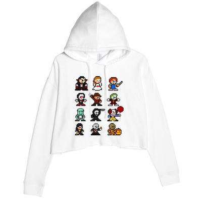 Pixel Art 8bit Horror Halloween Scary Character Video Games Crop Fleece Hoodie