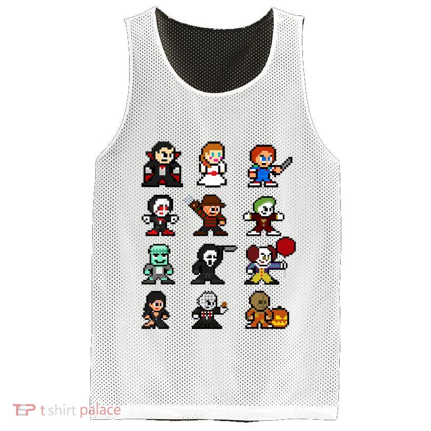 Pixel Art 8bit Horror Halloween Scary Character Video Games Mesh Reversible Basketball Jersey Tank