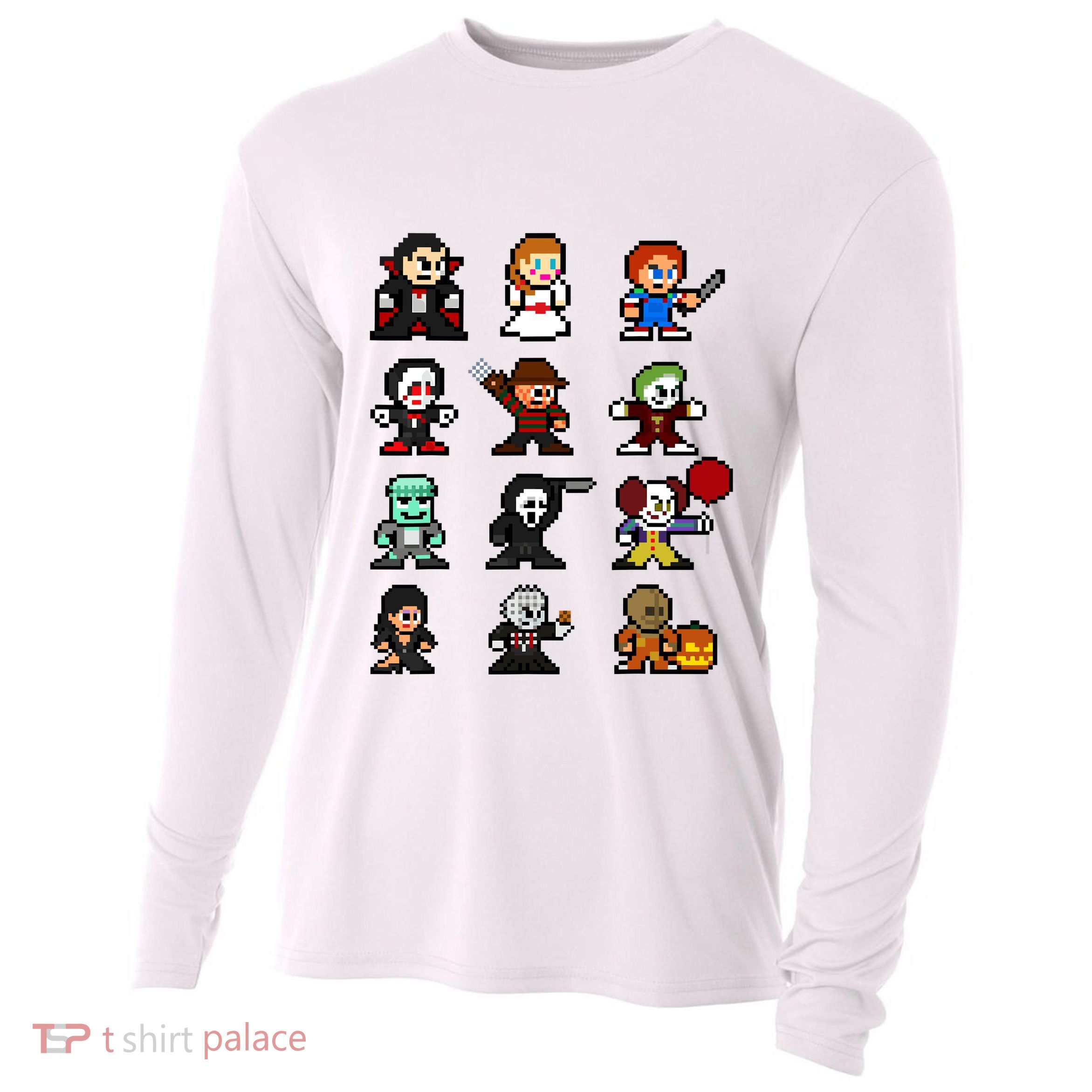 Pixel Art 8bit Horror Halloween Scary Character Video Games Cooling Performance Long Sleeve Crew