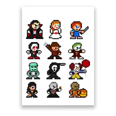 Pixel Art 8bit Horror Halloween Scary Character Video Games Poster