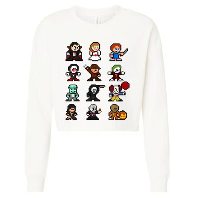Pixel Art 8bit Horror Halloween Scary Character Video Games Cropped Pullover Crew