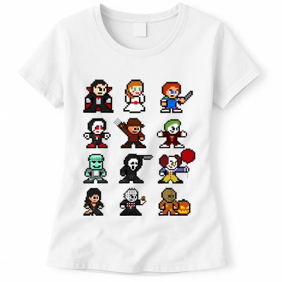 Pixel Art 8bit Horror Halloween Scary Character Video Games Womens T-Shirt