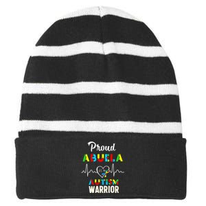 Proud Autism Abuela Autism Awareness Warrior Matching Family Striped Beanie with Solid Band