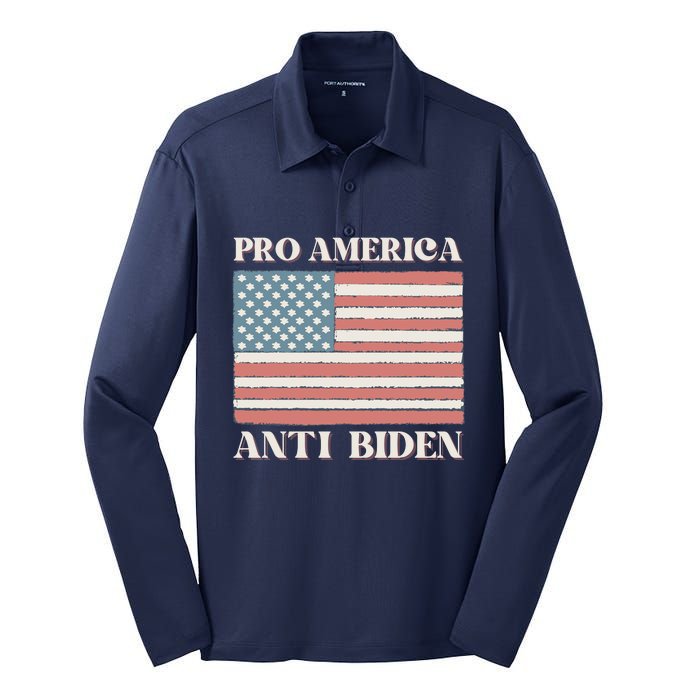 Pro America Anti Biden Silk Touch Performance Long Sleeve Polo