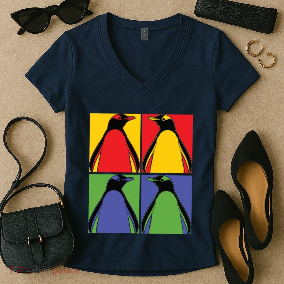 Pop Art Antarctic Animal Lover Zoo Keeper Gift Cute Penguin Women's V-Neck T-Shirt