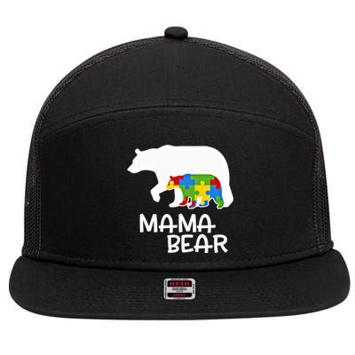 Positive Autism Awareness Support Mama Bear Autistic Mother Gift 7 Panel Mesh Trucker Snapback Hat