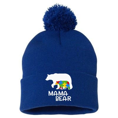 Positive Autism Awareness Support Mama Bear Autistic Mother Gift Pom Pom 12in Knit Beanie