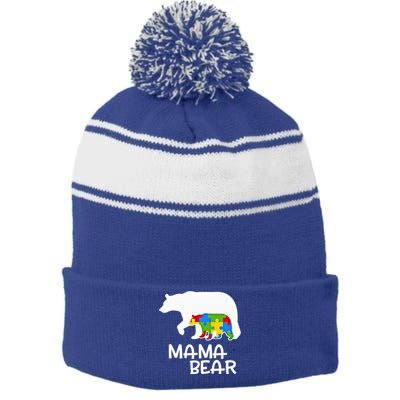 Positive Autism Awareness Support Mama Bear Autistic Mother Gift Stripe Pom Pom Beanie