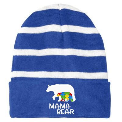 Positive Autism Awareness Support Mama Bear Autistic Mother Gift Striped Beanie with Solid Band