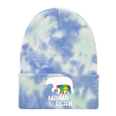 Positive Autism Awareness Support Mama Bear Autistic Mother Gift Tie Dye 12in Knit Beanie