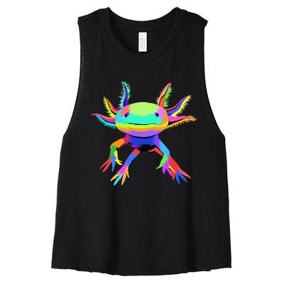 Pop Art Axolotl funny animals lover Women's Racerback Cropped Tank