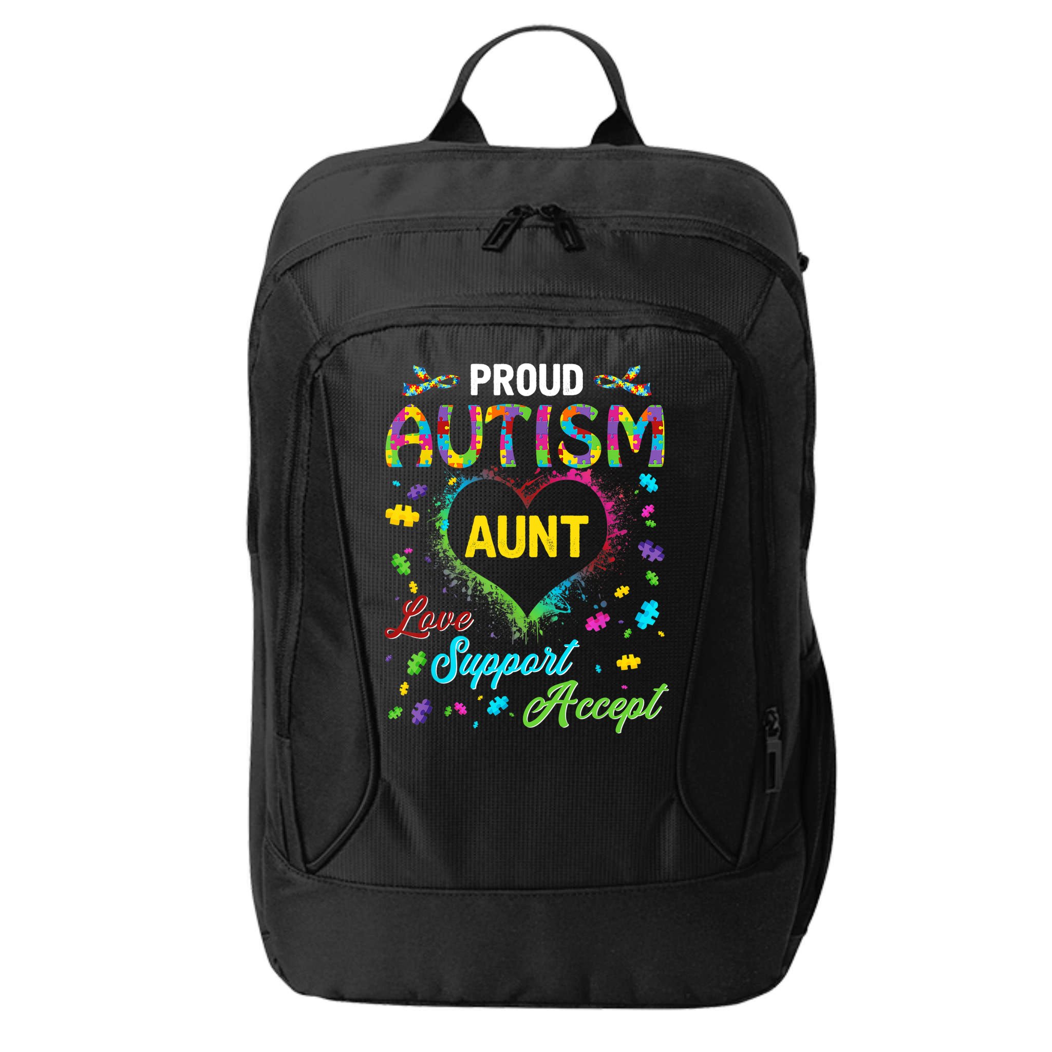 Proud Autism Aunt Love Support Accept Help Awareness City Backpack