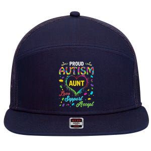 Proud Autism Aunt Love Support Accept Help Awareness 7 Panel Mesh Trucker Snapback Hat