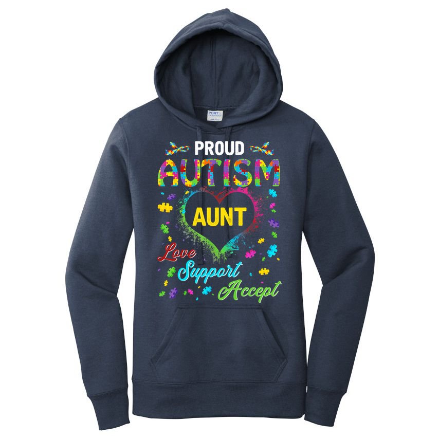 Proud Autism Aunt Love Support Accept Help Awareness Women's Pullover Hoodie