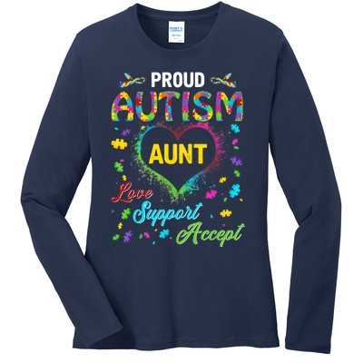 Proud Autism Aunt Love Support Accept Help Awareness Ladies Long Sleeve Shirt