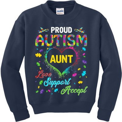 Proud Autism Aunt Love Support Accept Help Awareness Kids Sweatshirt