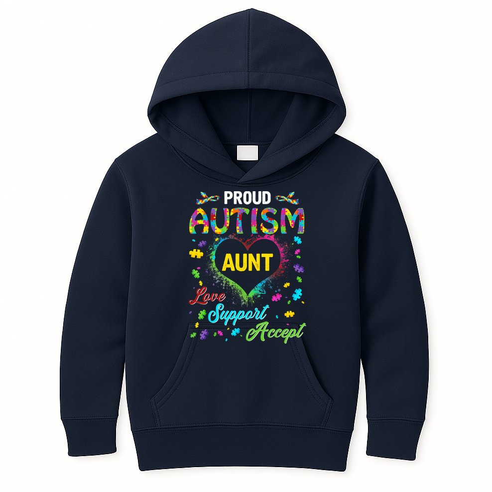 Proud Autism Aunt Love Support Accept Help Awareness Kids Hoodie