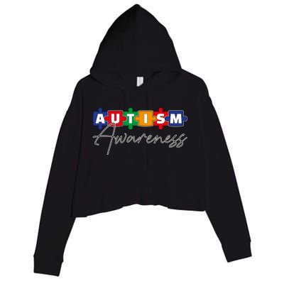 Puzzle Autism Awareness Month Gift Crop Fleece Hoodie