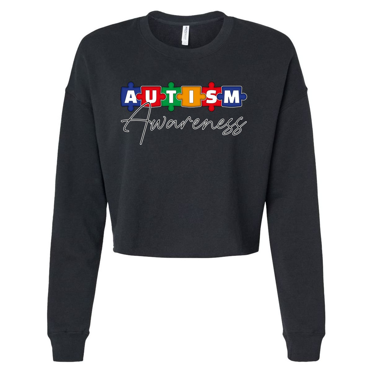 Puzzle Autism Awareness Month Gift Cropped Pullover Crew