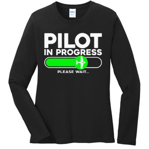 Pilot Art Airline Future Pilot Aviation Airplane Ladies Long Sleeve Shirt