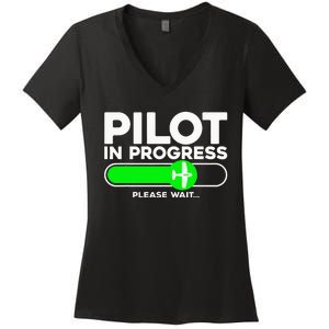 Pilot Art Airline Future Pilot Aviation Airplane Women's V-Neck T-Shirt