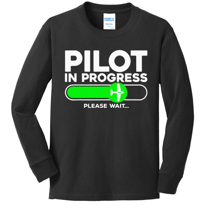 Pilot Art Airline Future Pilot Aviation Airplane Kids Long Sleeve Shirt