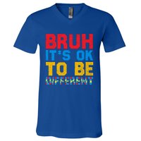 Pride Autism Awareness Day Bruh ItS Ok To Be Different Great Gift V-Neck T-Shirt