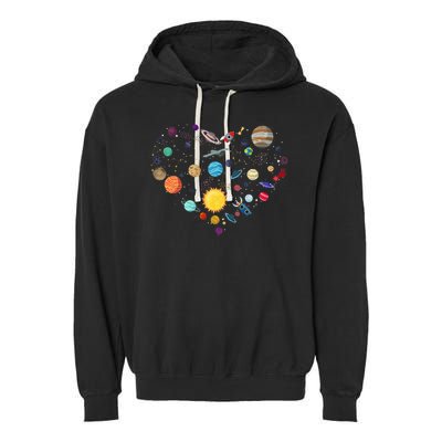 Planets As A Heart Solar System, Science, Space Garment-Dyed Fleece Hoodie